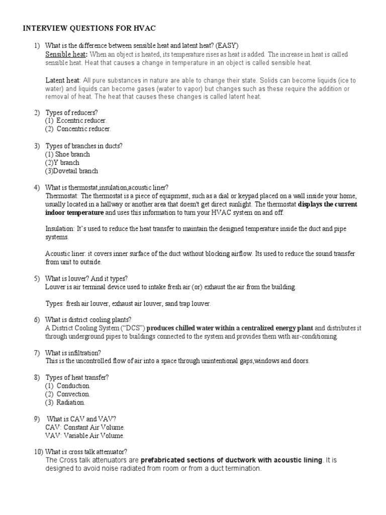 Interview Questions For Hvac With Answer PDF Duct (Flow