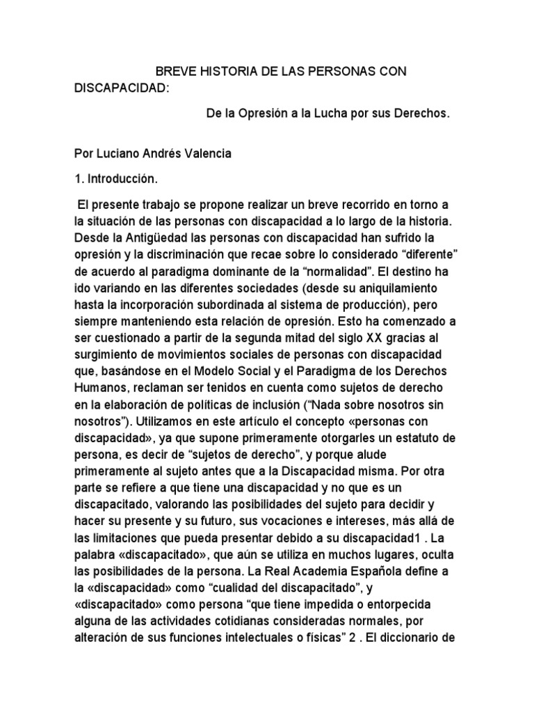 Breve Historia de Las Personas Con Discapacidad | PDF | Invalidez ...