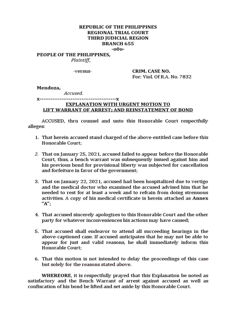 Explanation With Motion To Lift PDF