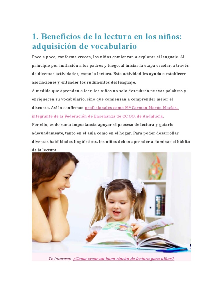 Beneficios de La Lectura en Los Niños | PDF | Aprendizaje | Creatividad