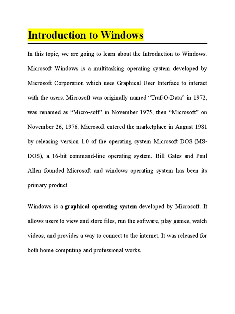 Introduction To Windows | PDF | Microsoft Windows | Computer File