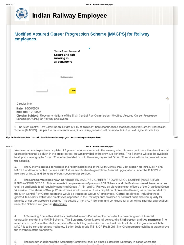 MACP - Indian Railway Employee | PDF | Government | Policy