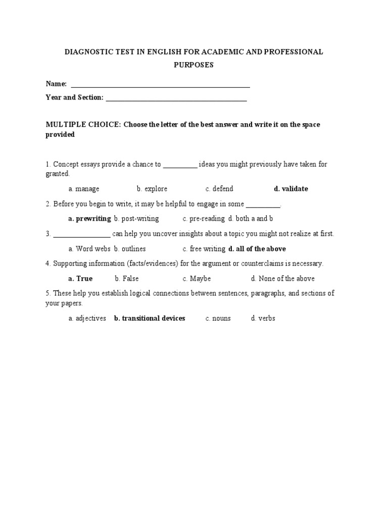 Diagnostic Test in English For Academic and Professional Purposes PDF