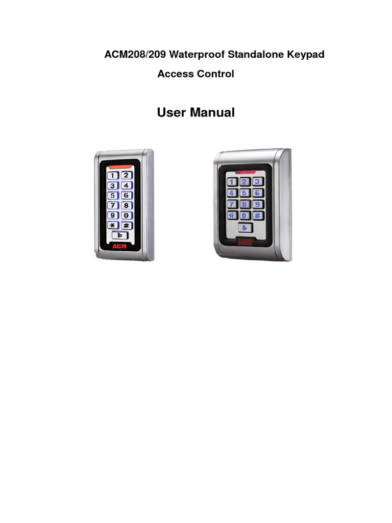 User Manual for the ACM208/209 Waterproof Standalone Keypad Access Control PDF Personal
