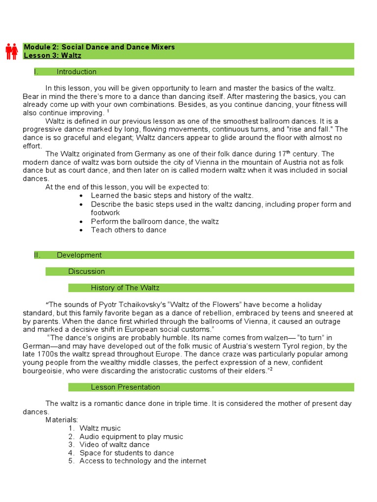 Module 2 Social Dance and Dance Mixers Lesson 3 Waltz PDF Waltzes