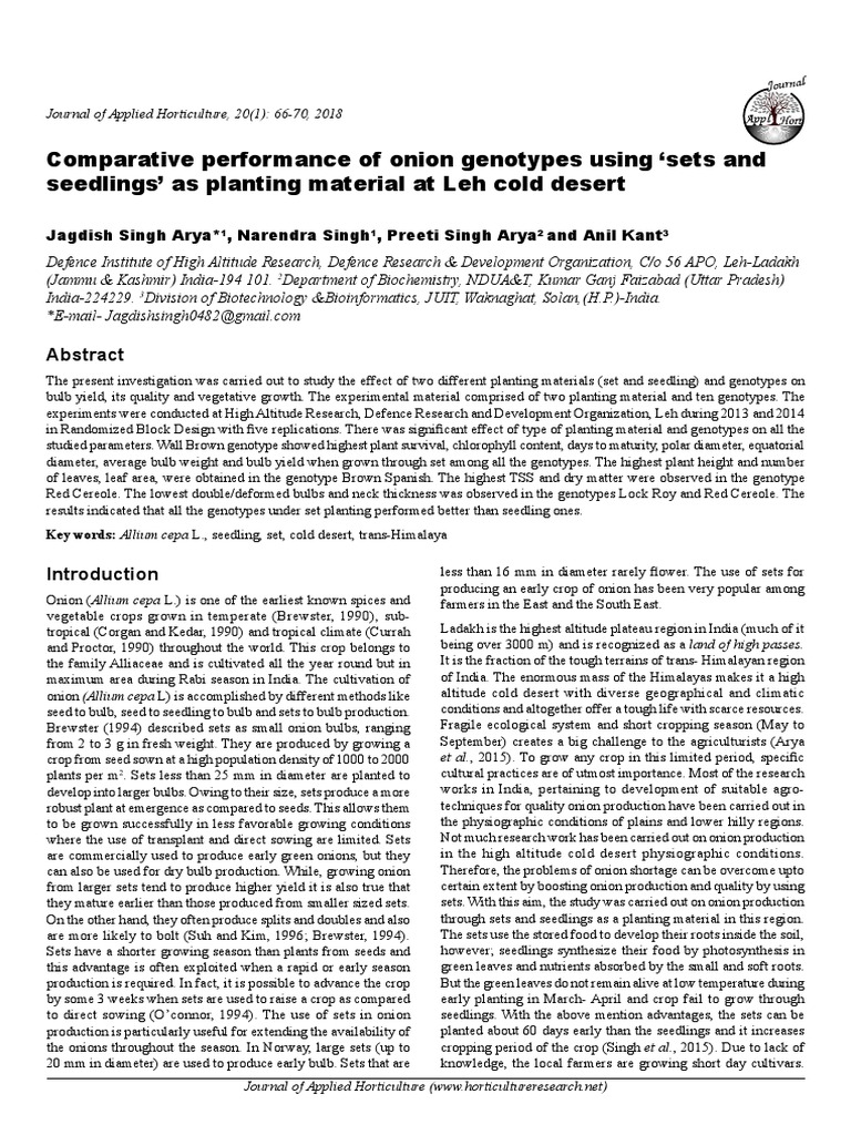 Onion Genotype Performance in Ladakh | PDF | Onion | Seedling