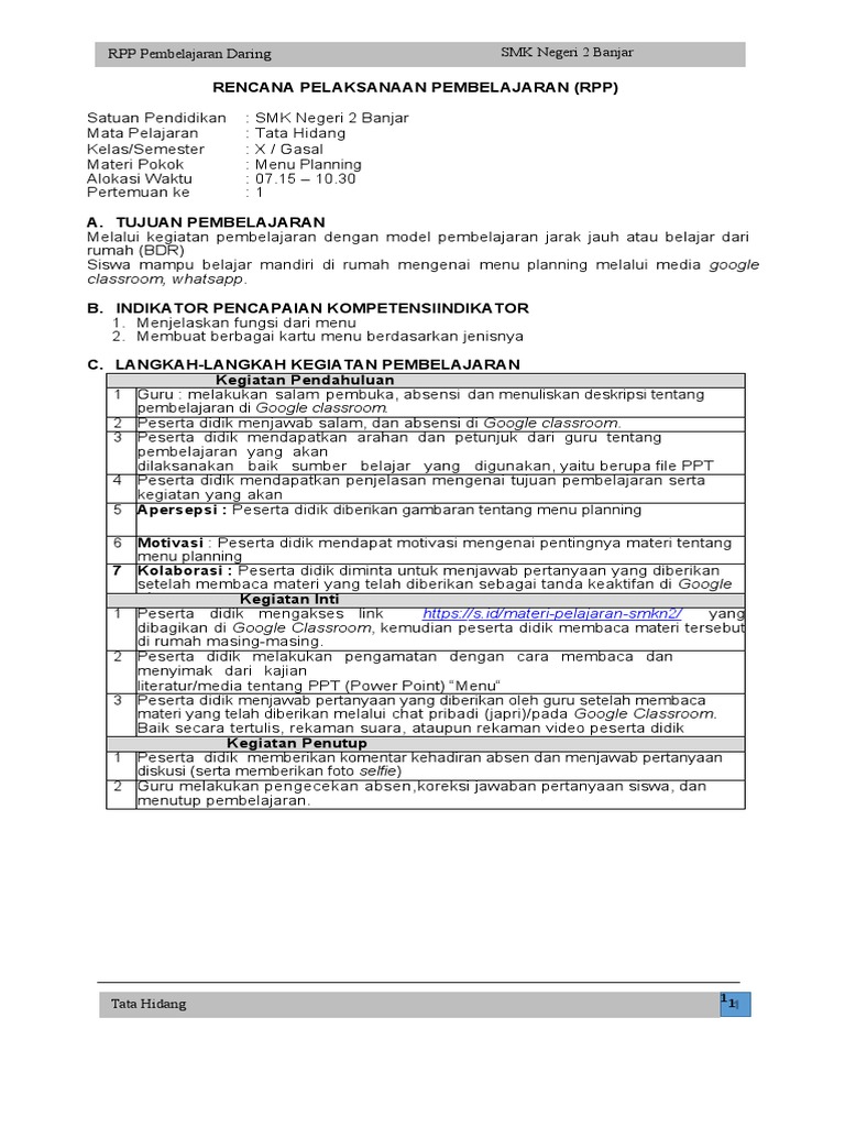RPP 1 Menu | PDF | Karier & Perkembangan