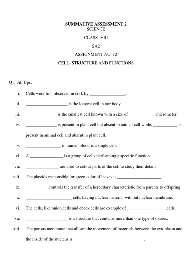CBSE Class 8 Science Worksheet | PDF | Cell (Biology) | Cell Nucleus