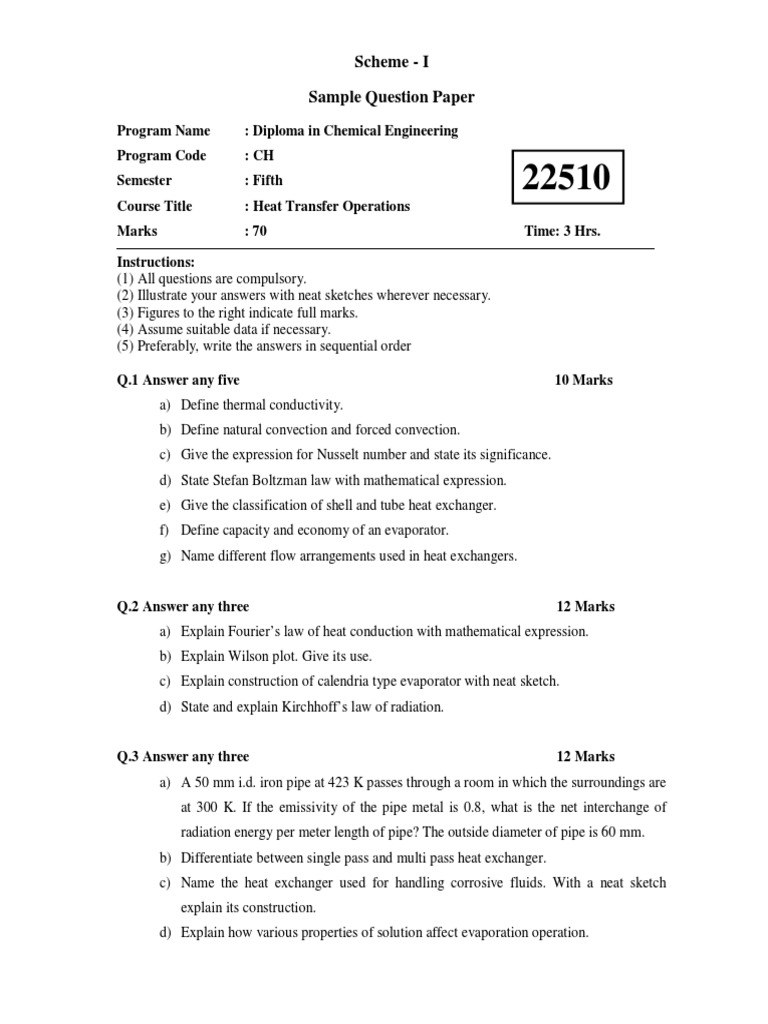 Heat Transfer Operations Question Paper | PDF | Heat Transfer | Heat