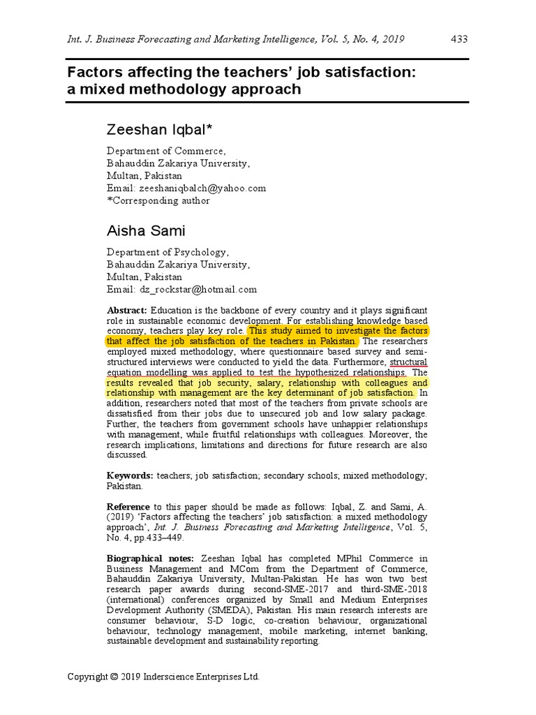 Factors Affecting The Teachers Job Satisfaction | PDF | Survey ...