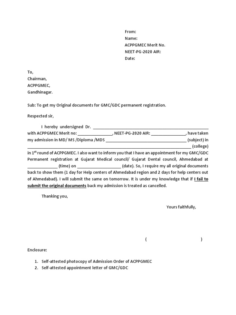 Format For Undertaking For GMC-GDC Registration | PDF