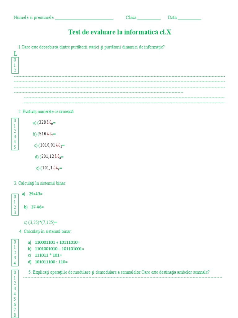 Test de Evaluare La Informatică CL | PDF