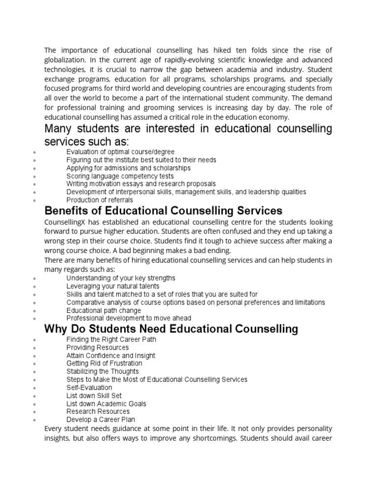 The Importance of Educational Counselling | PDF | School Counselor | Goal
