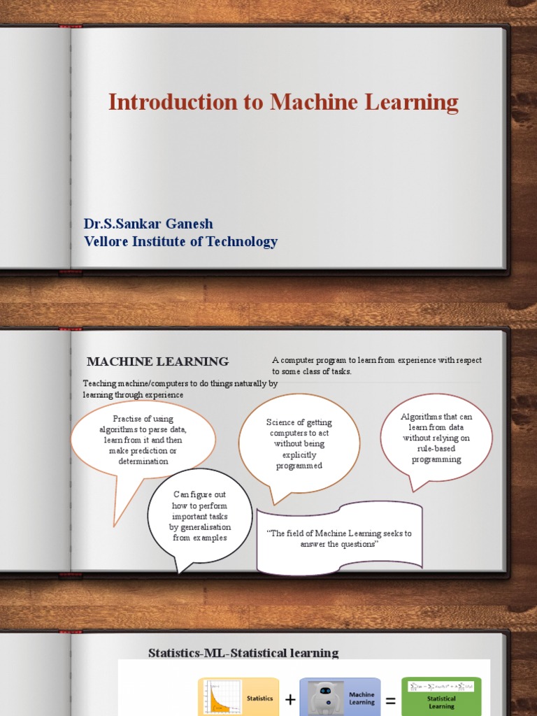 Introduction To Machine Learning: Dr.S.Sankar Ganesh Vellore Institute ...