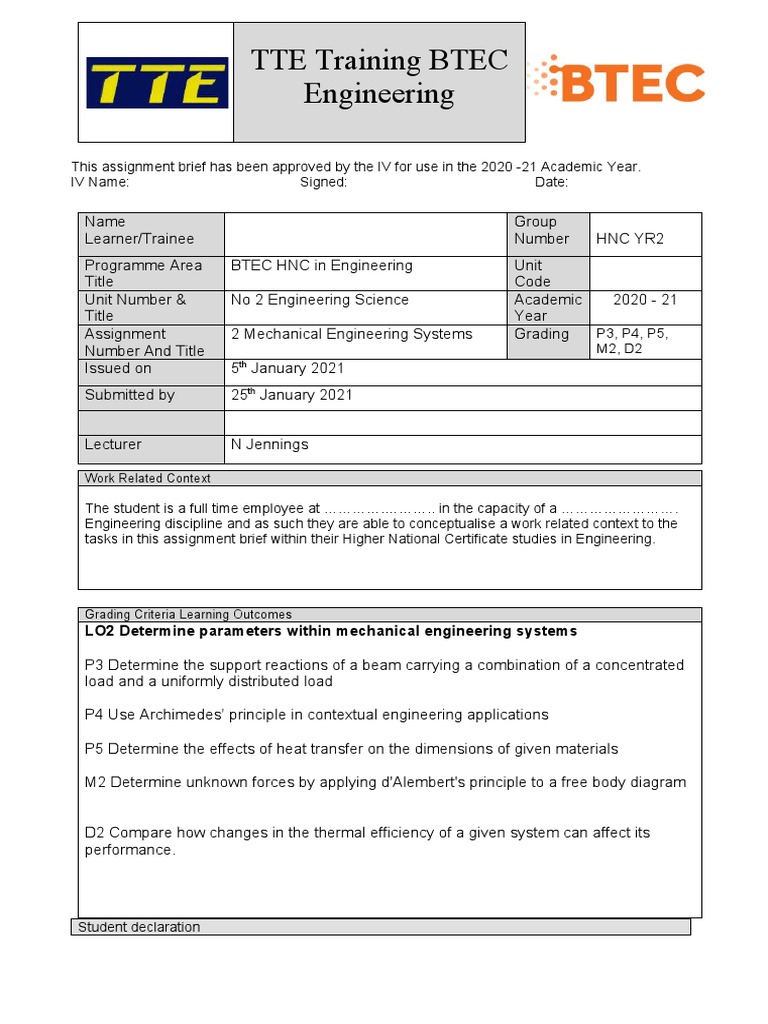 HNC Engineering Science Assignment 2021 | PDF | Engineering | Fuels