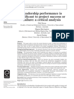 Nixon 2011 Leadership Performance is Significant to Project Success or Failure