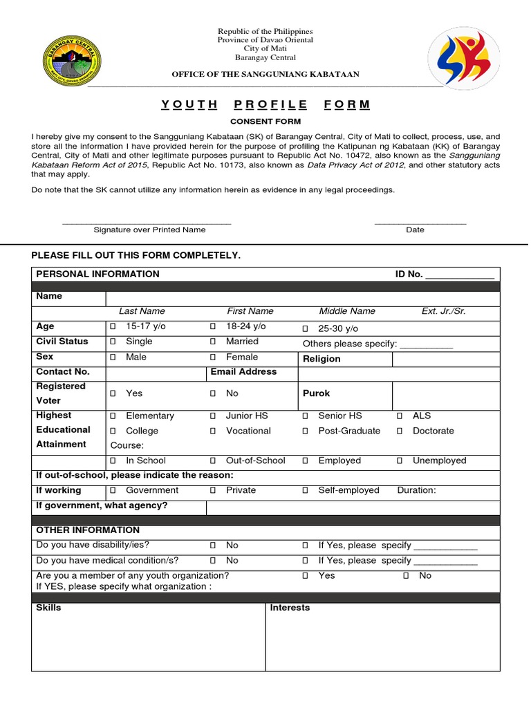 Youth Profiling Consent Form | PDF | Career & Growth | Social Science