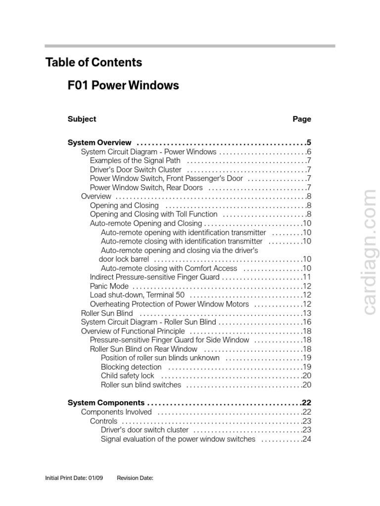 F01 Power Windows | PDF | Switch | Door