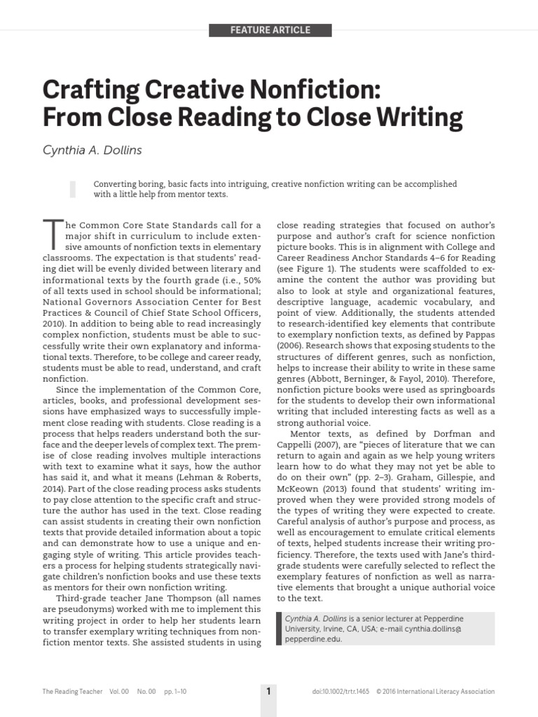 Crafting Nonfiction From Close Reading | PDF | Cougar | Narrative