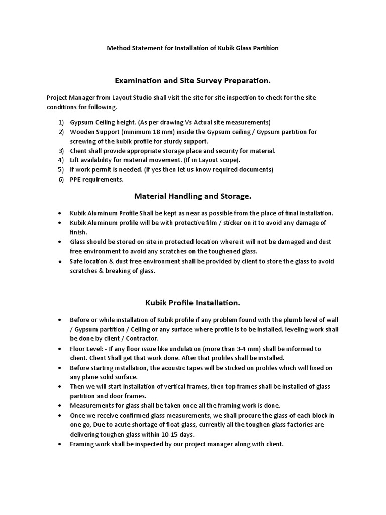 R4 Method Statement For Installation of Kubik Glass Partition PDF