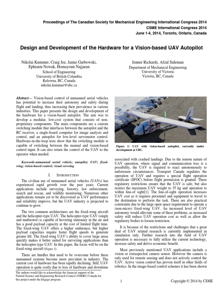 Design and Development of The Hardware For Vision Based UAV Autopilot PDF Unmanned Aerial