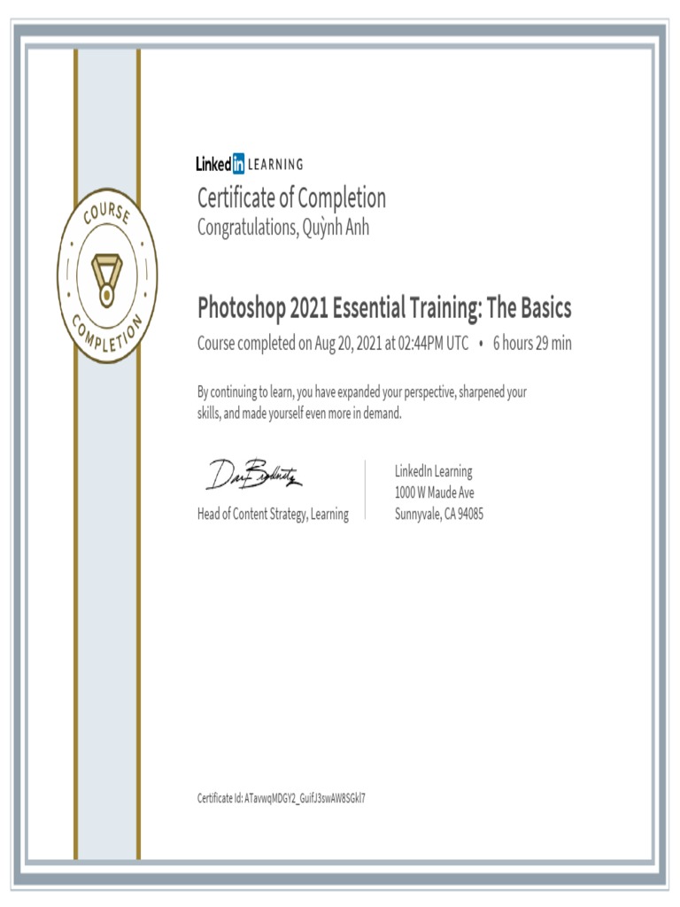 CertificateOfCompletion - Photoshop 2021 Essential Training The Basics ...