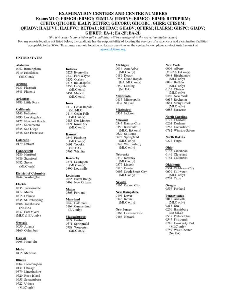 X ExamCenterNumbers PDF The United States