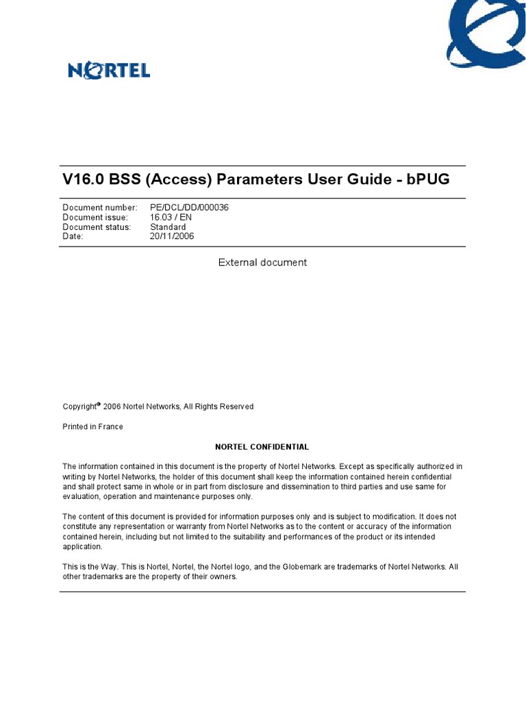 V16.0 BSS (Access) Parameters User Guide - bPUG: External Document ...