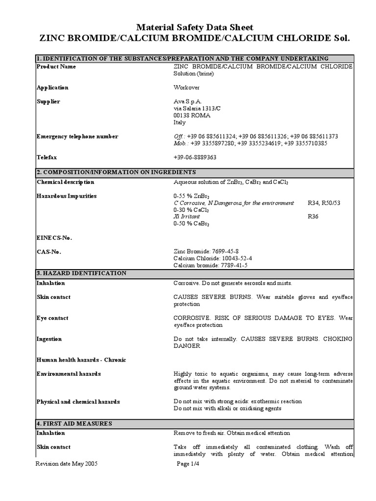 ZINCCALCIUM BROMIDECALCIUM CHLORIDE Sol PDF Water Toxicity