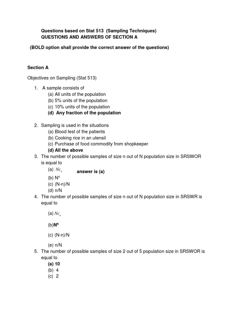 Sampling Techniques MCQ PDF Sampling (Statistics) Stratified Sampling