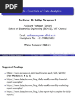 CSE3506 - Essentials of Data Analytics: Facilitator: DR Sathiya Narayanan S