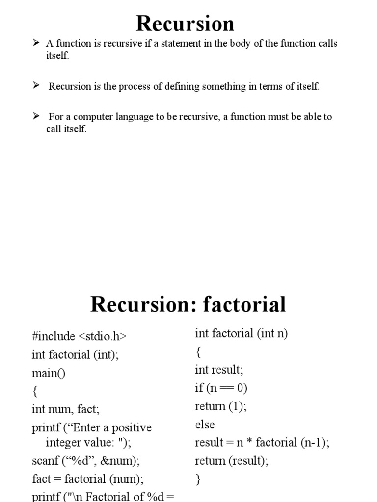 Understanding Recursion and Factorial | PDF