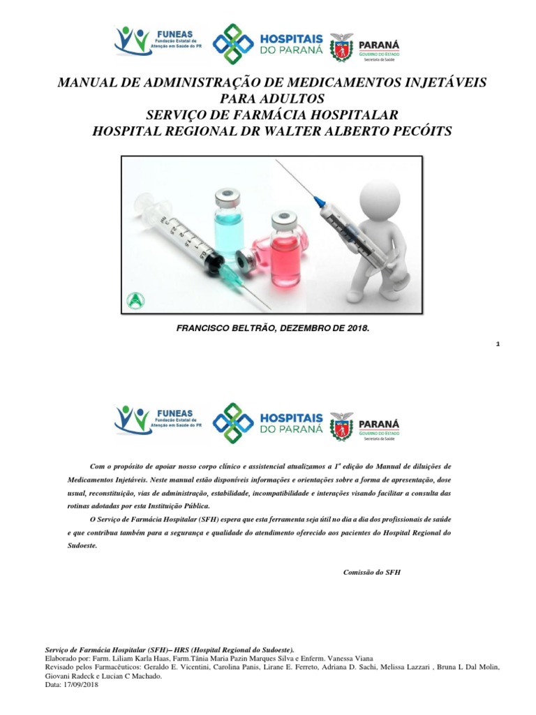 Manual de Administração de Medicamentos Injetáveis para Adultos ...
