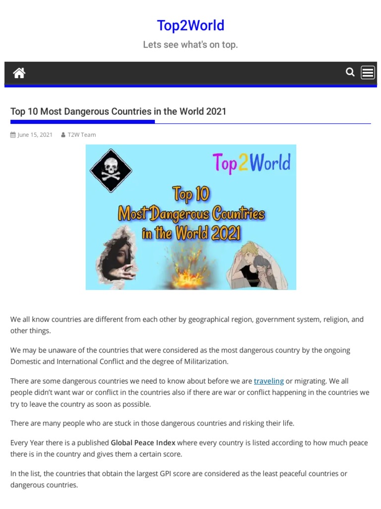 Top 10 Most Dangerous Countries in The World 2021 | PDF | Iraq | South ...
