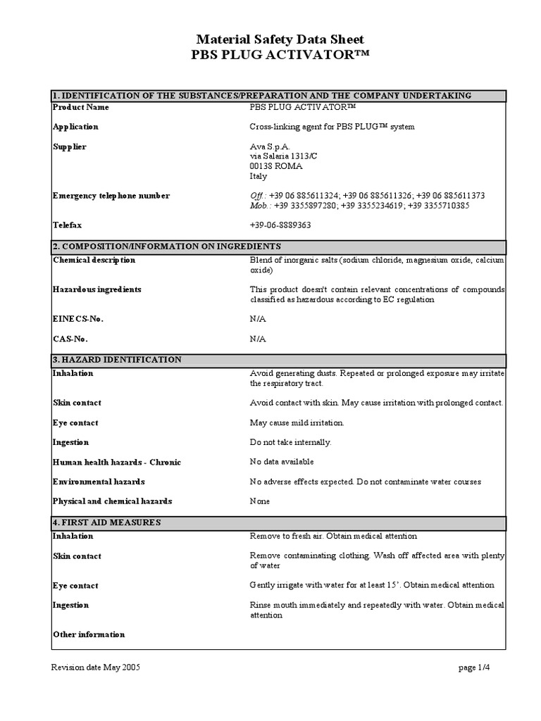 Material Safety Data Sheet Pbs Plug Activator™ | PDF | Lead | Personal ...