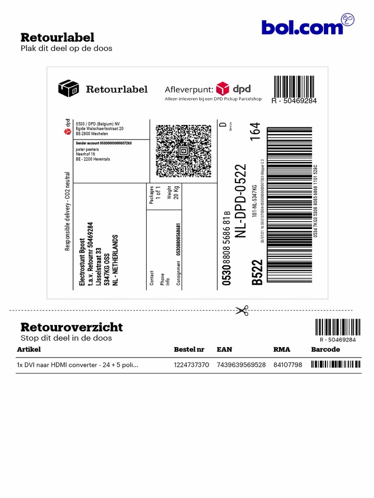 Retourlabel Plak Dit Deel Op De Doos Pdf