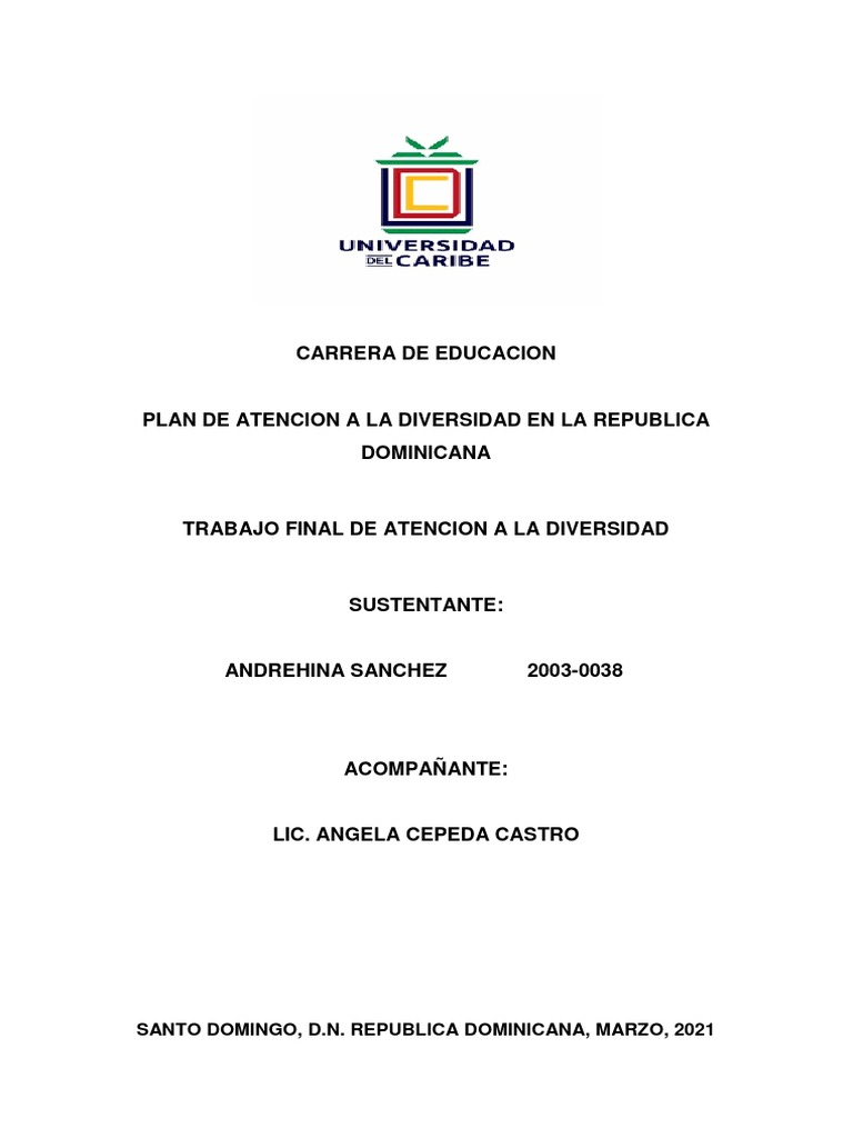 Trabajo Final de Atencion A La Diversidad | PDF | Evaluación | Plan de ...