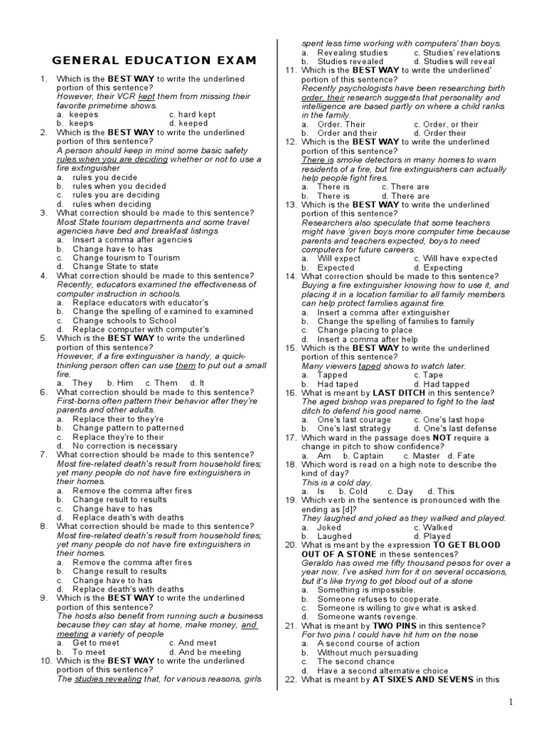 General Education Exam Practice Questions | PDF | Reproduction | Universe