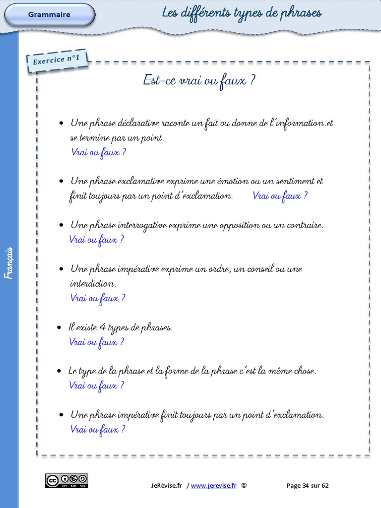 Exercice Les Types De Phrases Ce2 Exercices Type Phrase | PDF