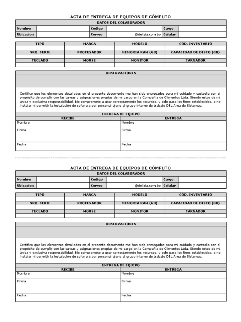 Acta de Entrega de Equipos de Computo | PDF | Software | Ingeniería de ...