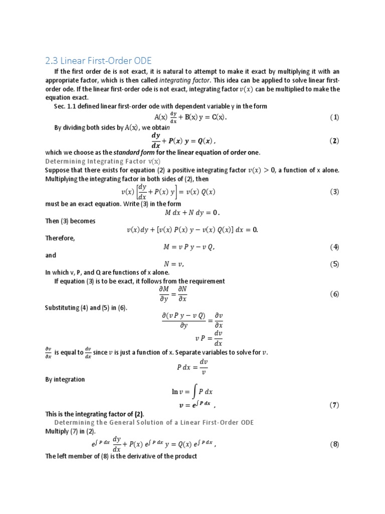 Determining Integrating Factors and General Solutions for Linear First ...