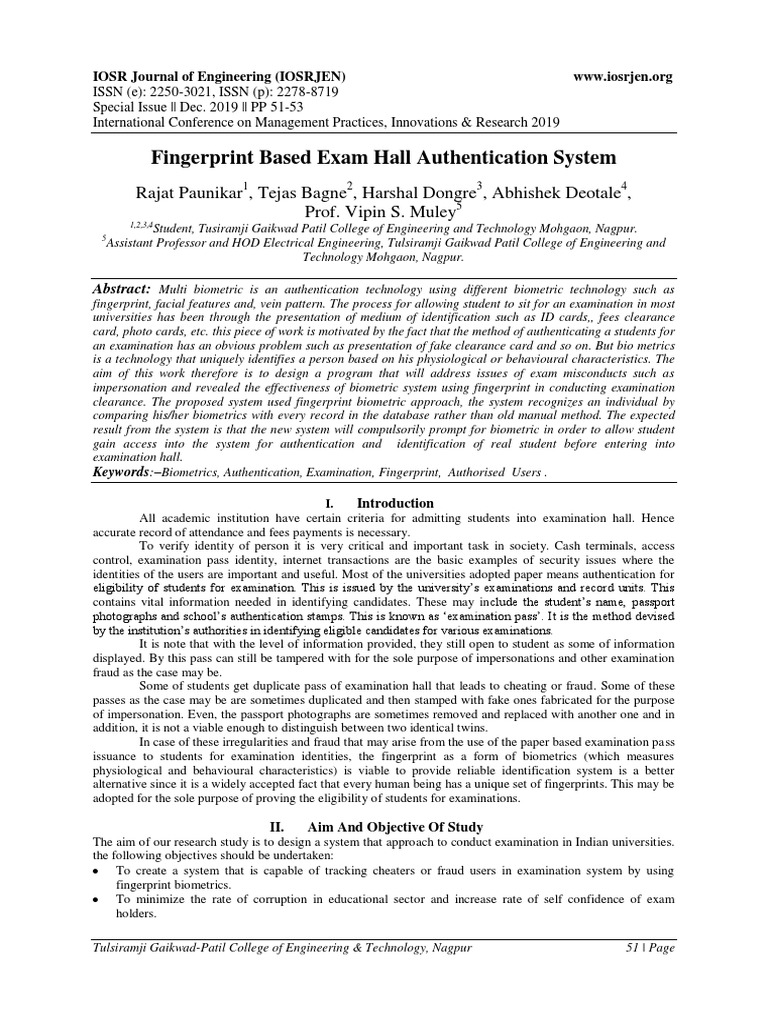 Fingerprint Exam Hall Authentication System | PDF | Biometrics ...