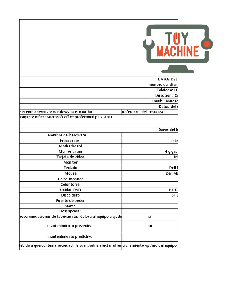 Formatos de Equipo de Computo | PDF | Hardware de la computadora | Dell