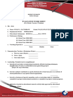 Evaluation Work Sheet: Balete, Batangas
