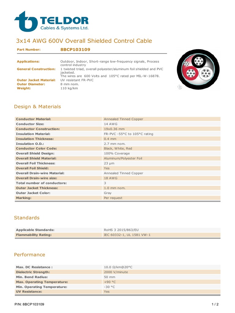 Control Cable Specs for Engineers | PDF | Electrical Conductor ...