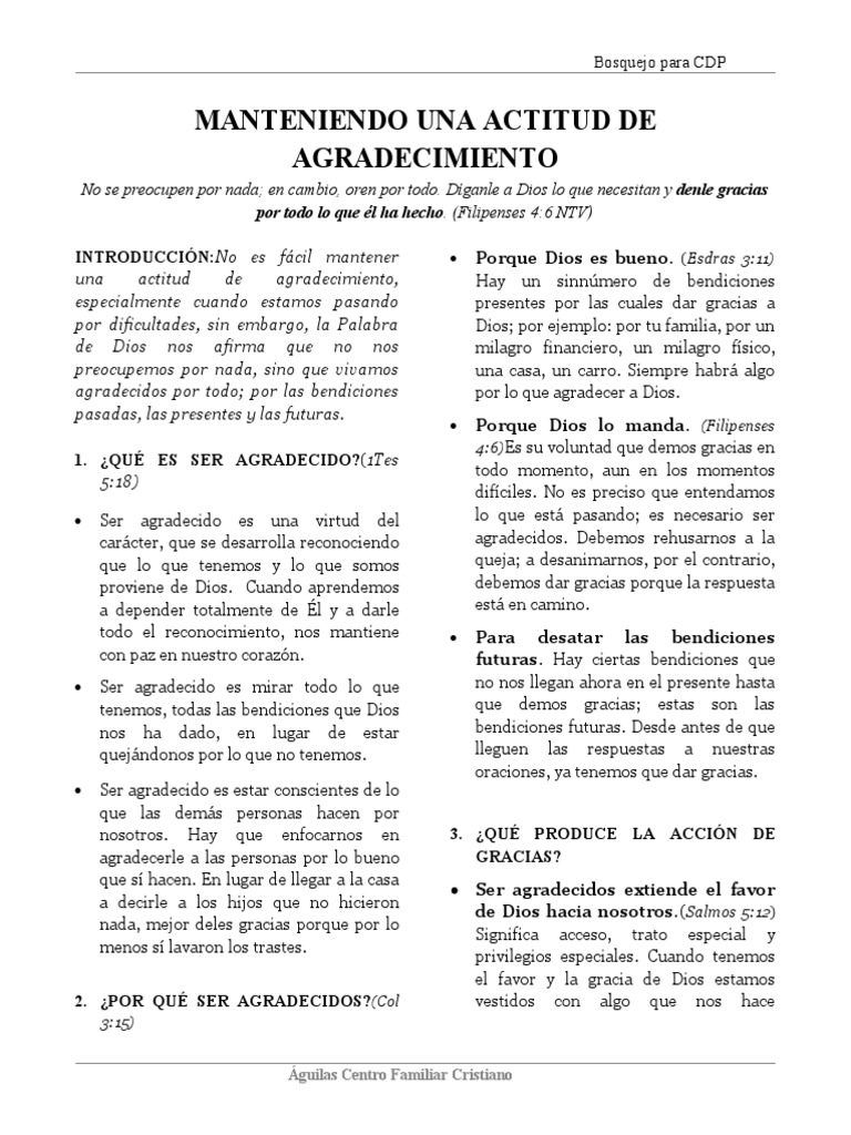 Manteniendo Una Actitud De Agradecimiento Pdf Cristo Título Oración