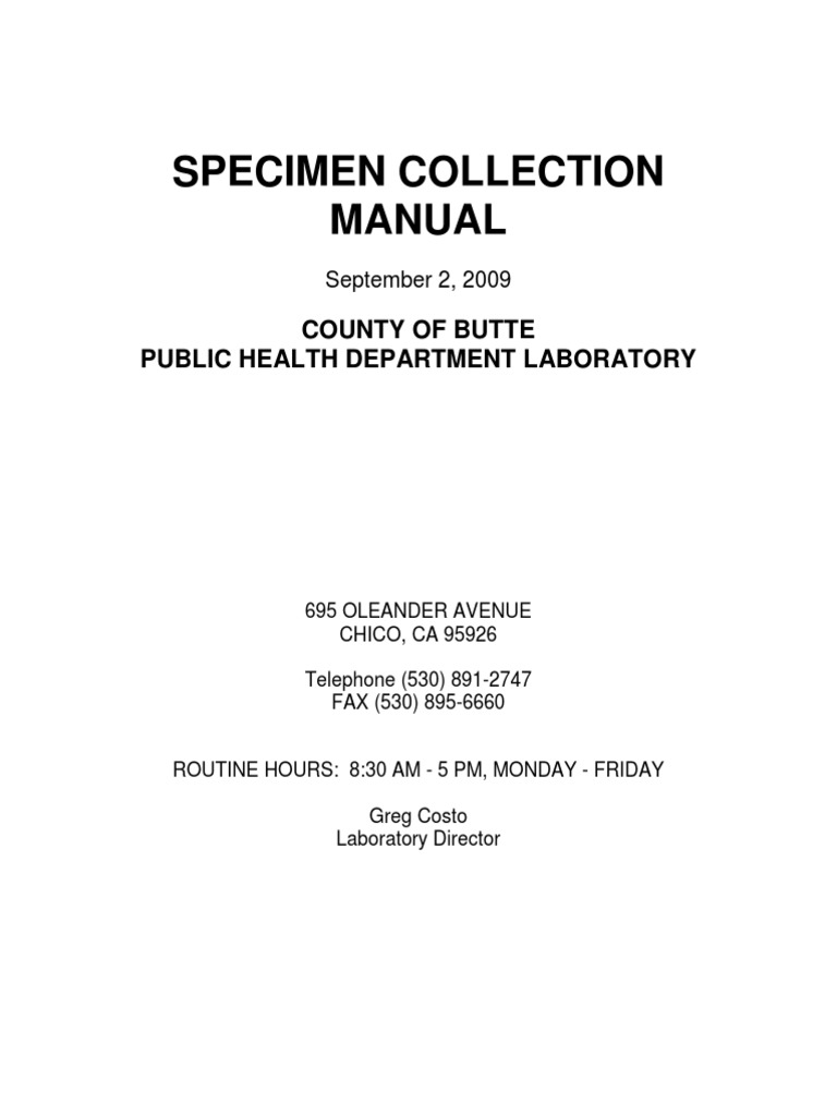 Specimen Collection Manual County of Butte Public Health Department