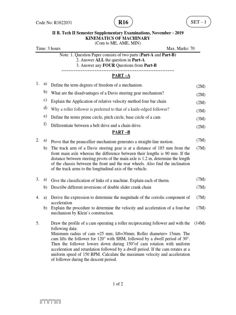 Kinematics of Machinery Exam Paper | PDF | Gear | Acceleration