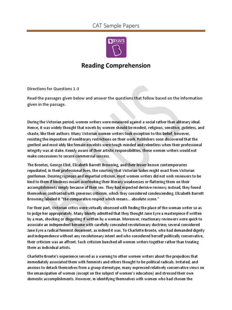 Reading Comprehension: CAT Sample Papers | PDF | Inductive Reasoning ...