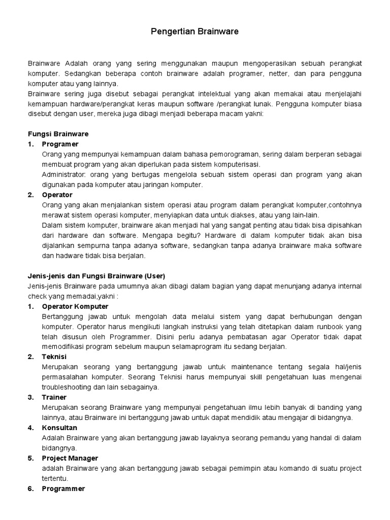 Peran dan Fungsi Brainware dalam Komputer | PDF | Komputer
